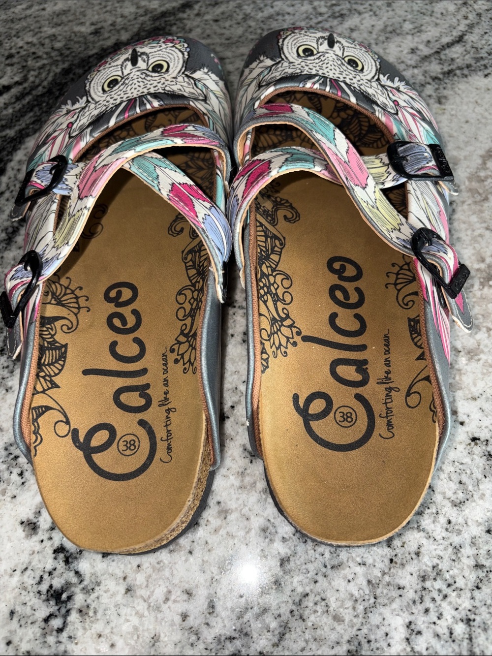 Calceo Women’s Gray Floral Owl Clog with Pink & Mint Accents - Picture 6 of 7